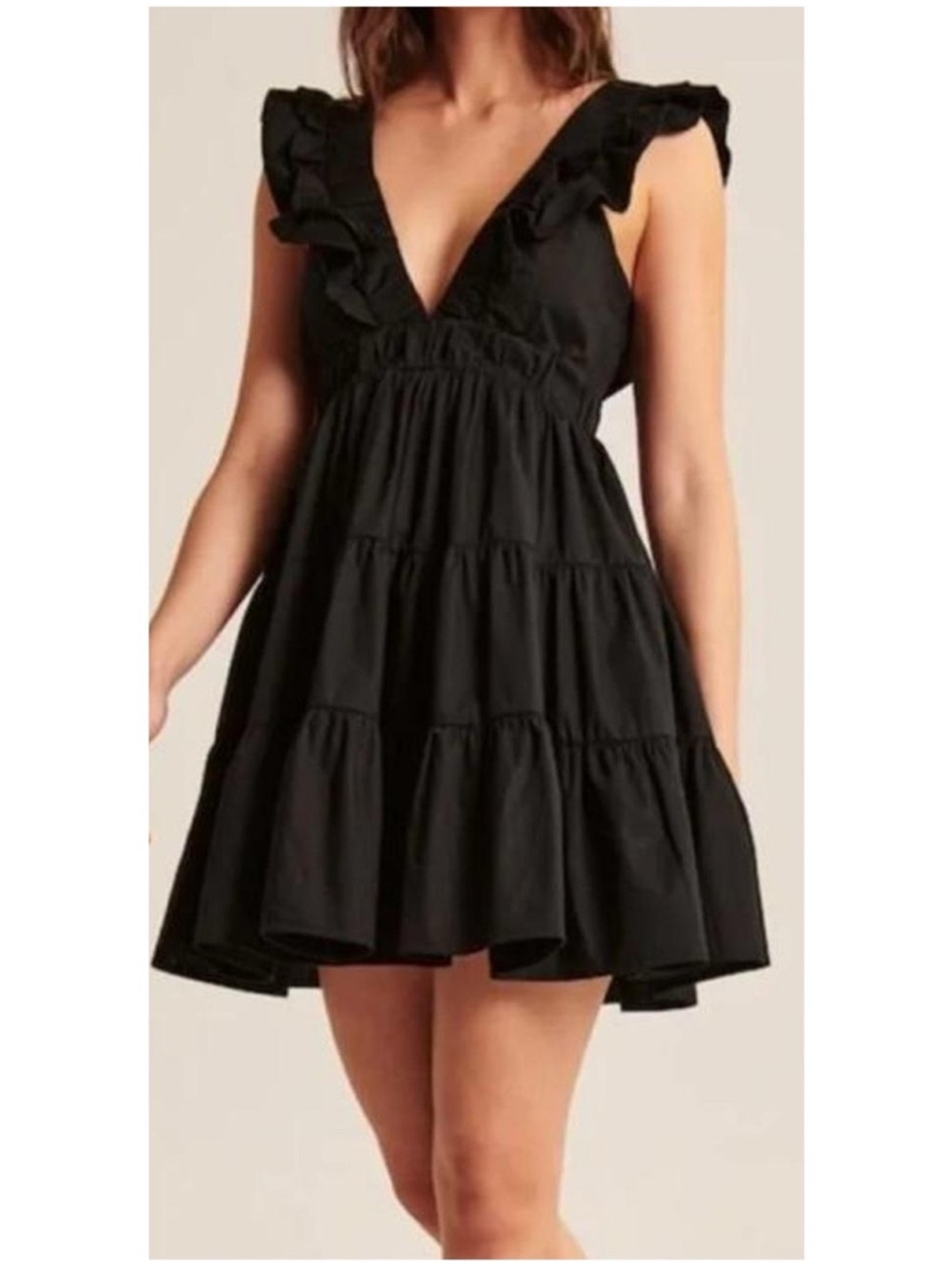 Abercrombie Black Ruffle V-Neck Tiered Mini Dress